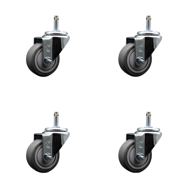 3'' Thermoplastic Rubber Wheel Swivel 7/16'' Grip Ring Stem Caster Set, 4PK